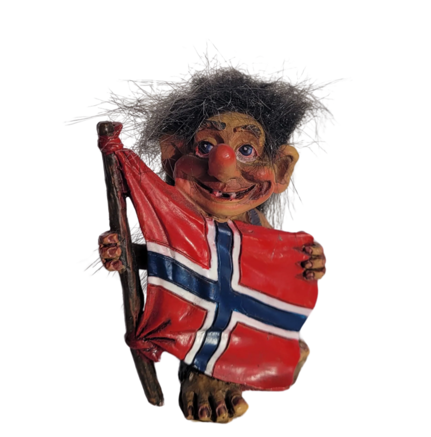 Troll with Norwegian Flag in Blue Overalls