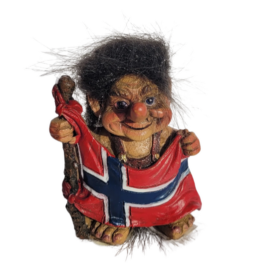 Troll with Norwegian Flag in Red Overalls