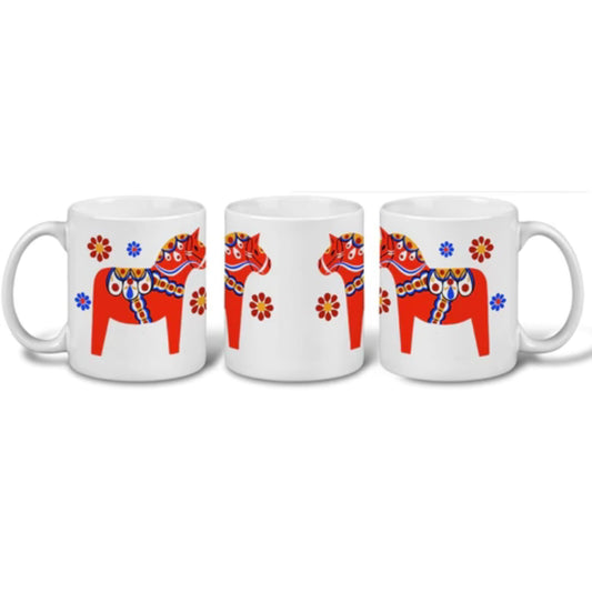 Red Dala Horse Mug with Flowers