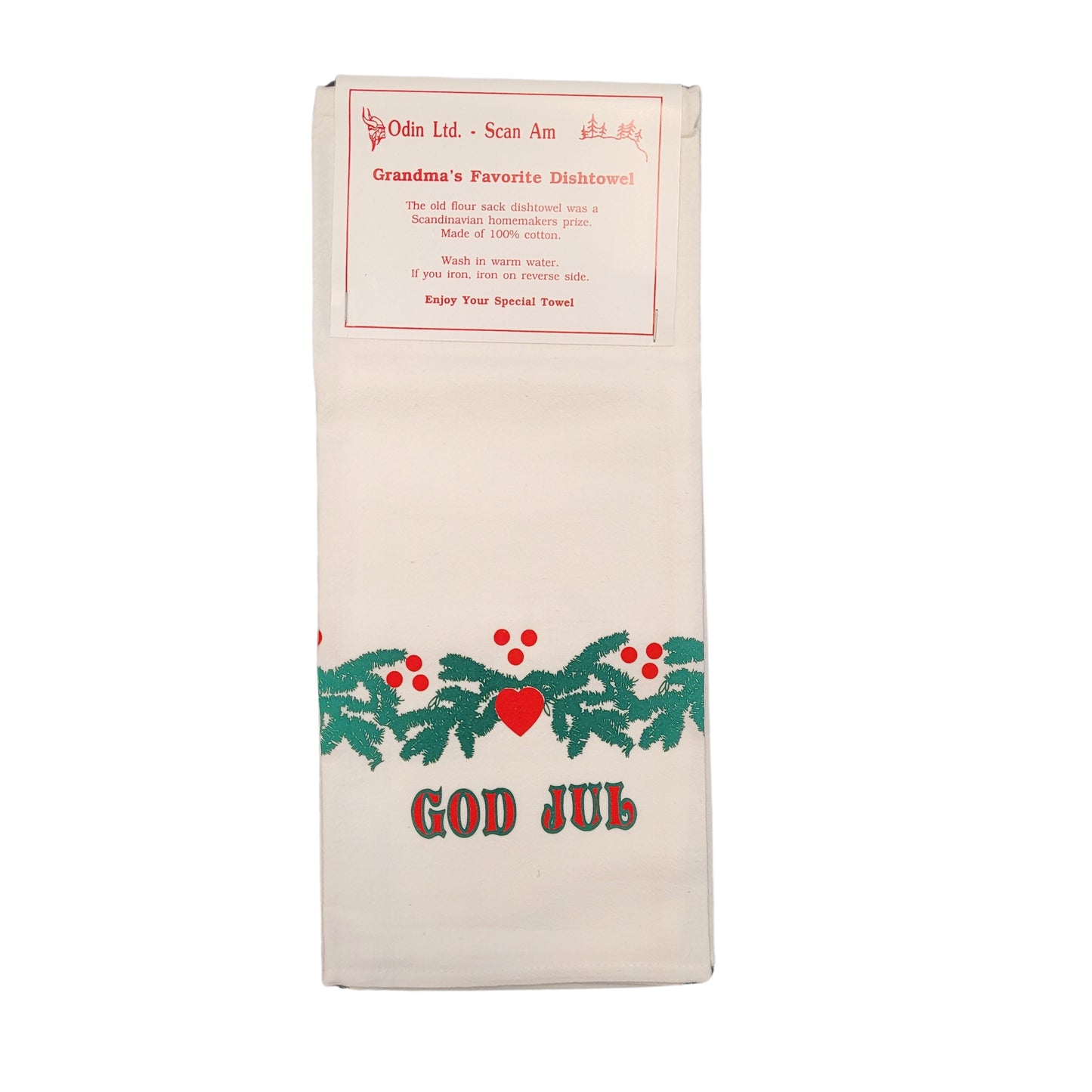 Grandma's Favorite Dishtowel - God Jul Heart & Pine