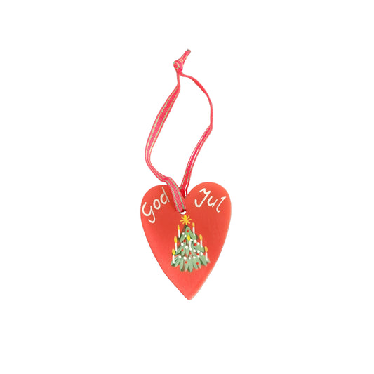 God Jul Wood Heart Ornament