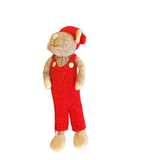 Felt Mouse in Red Overalls