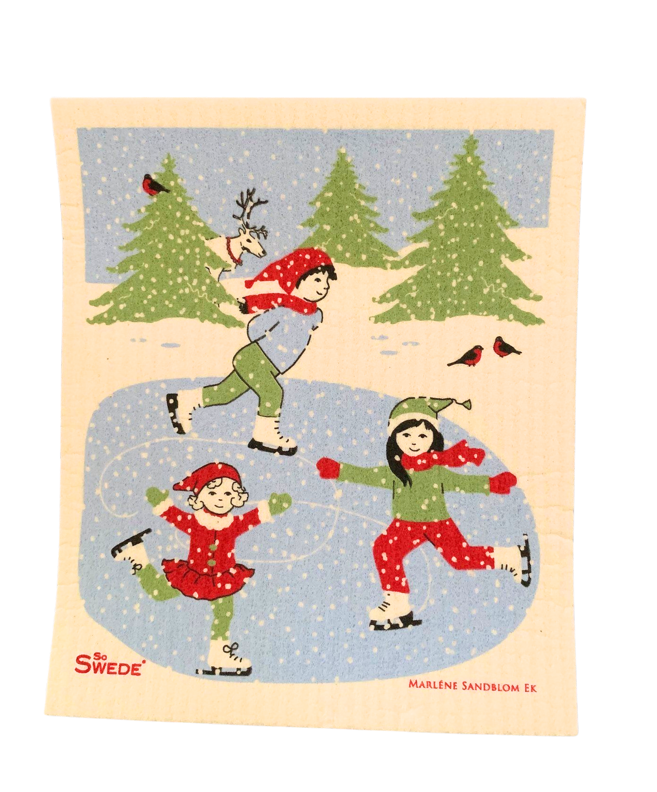 Kids Ice Skating Swedish Dishcloth