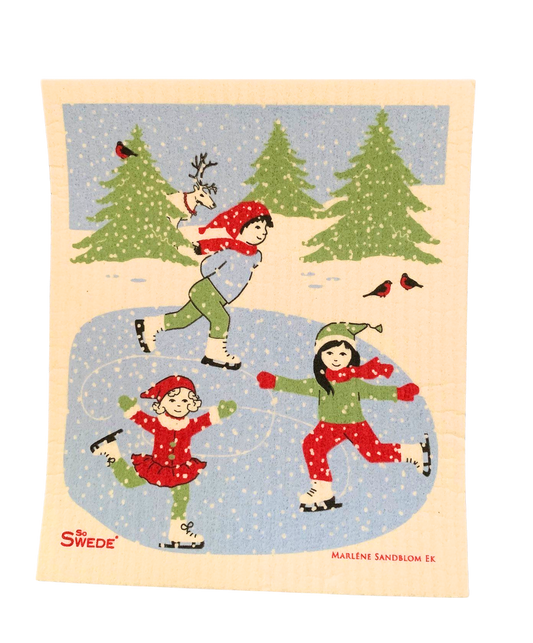 Kids Ice Skating Swedish Dishcloth