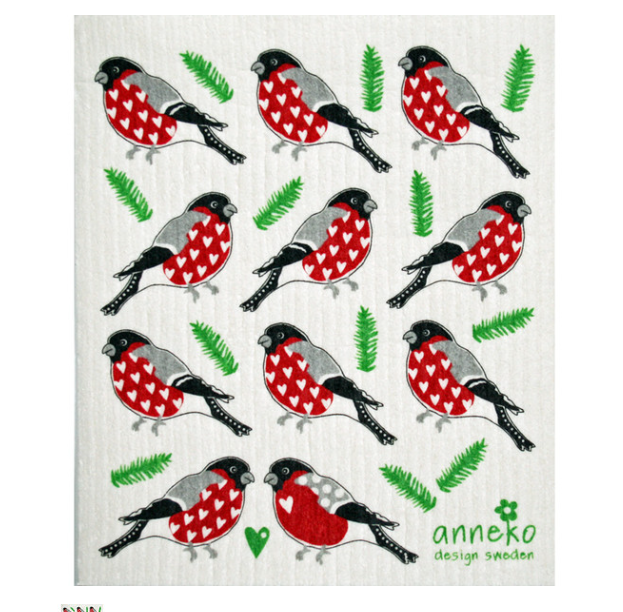 Anneko Design Birds with Hearts Swedish Dishcloth